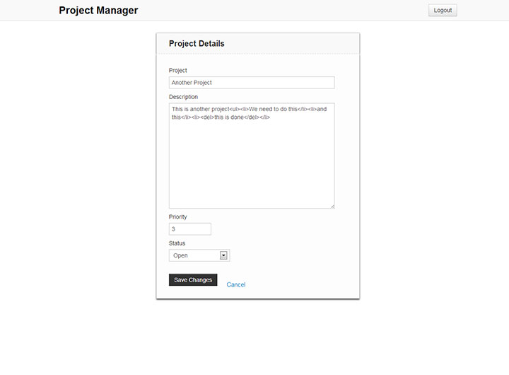 Edit Project Details Screen