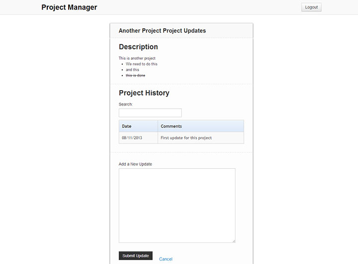Project History Screen